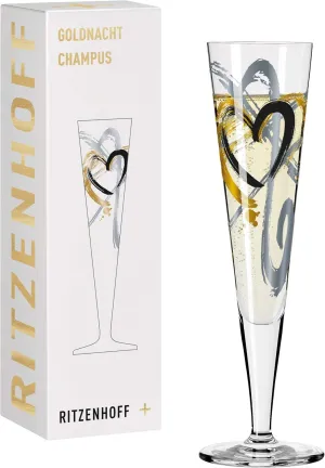 1078190 Night #1 Champagne Flute, Glass, Gold, Platinum, Black