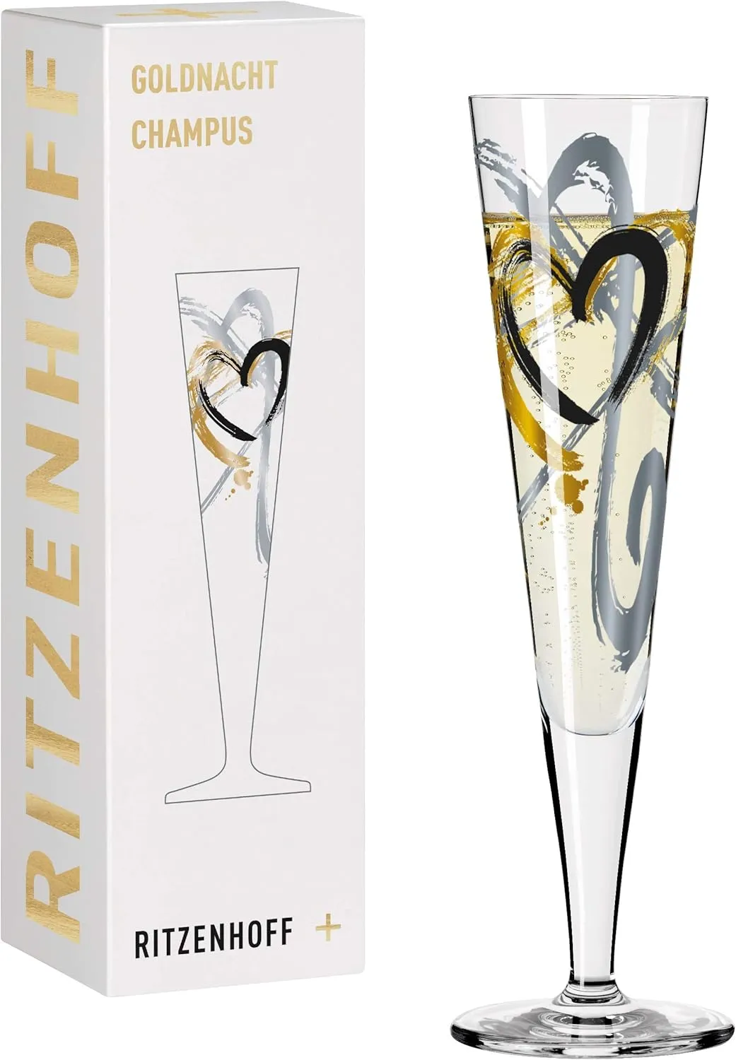 1078190 Night #1 Champagne Flute, Glass, Gold, Platinum, Black