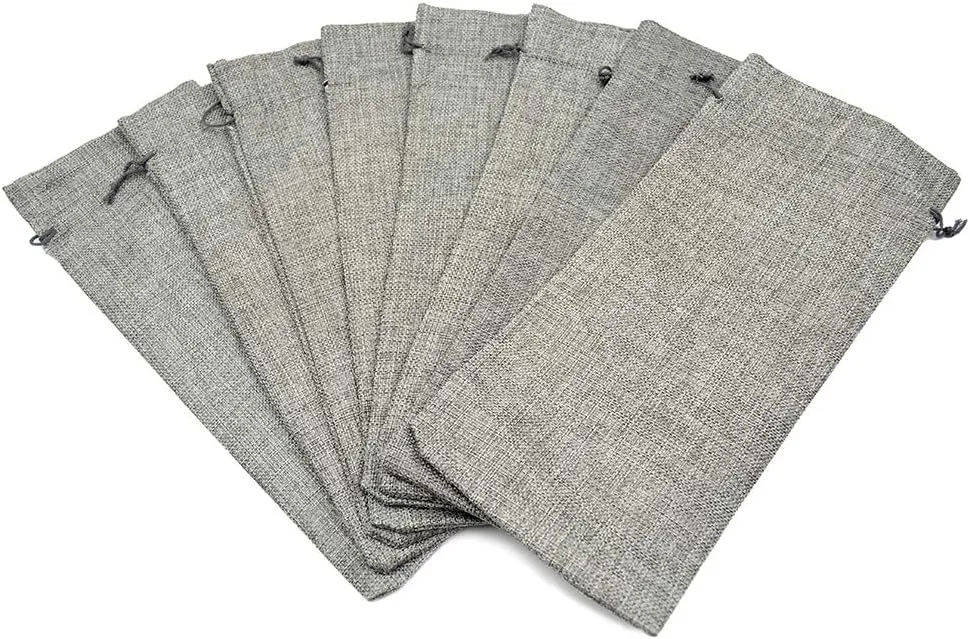 10Pcs Burlap Wine Bag, Reusable Linen Drawstring Gift Bags for Liquor Bottles, Champagne Bags for Wine Tasting, Christmas, Wedding, Housewarming, Birthday, Holiday Party (Grey)