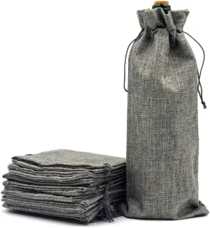 10Pcs Burlap Wine Bag, Reusable Linen Drawstring Gift Bags for Liquor Bottles, Champagne Bags for Wine Tasting, Christmas, Wedding, Housewarming, Birthday, Holiday Party (Grey)