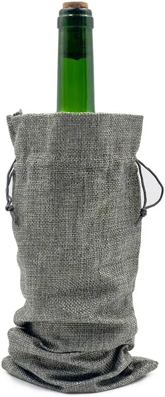10Pcs Burlap Wine Bag, Reusable Linen Drawstring Gift Bags for Liquor Bottles, Champagne Bags for Wine Tasting, Christmas, Wedding, Housewarming, Birthday, Holiday Party (Grey)