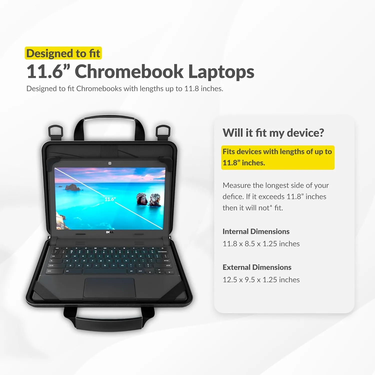 11-11.6 Inch Always-On Chromebook Case with Adjustable Shoulder Strap, Work-in Hard Protective Laptop Case for Students & Business