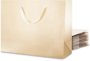 12 Large Gift Bags 13x5x10 Inches, Luxury Large Gift Bags with Handles for Thanksgiving Day and All Occasions (Champagne Gold with Grass Texture)