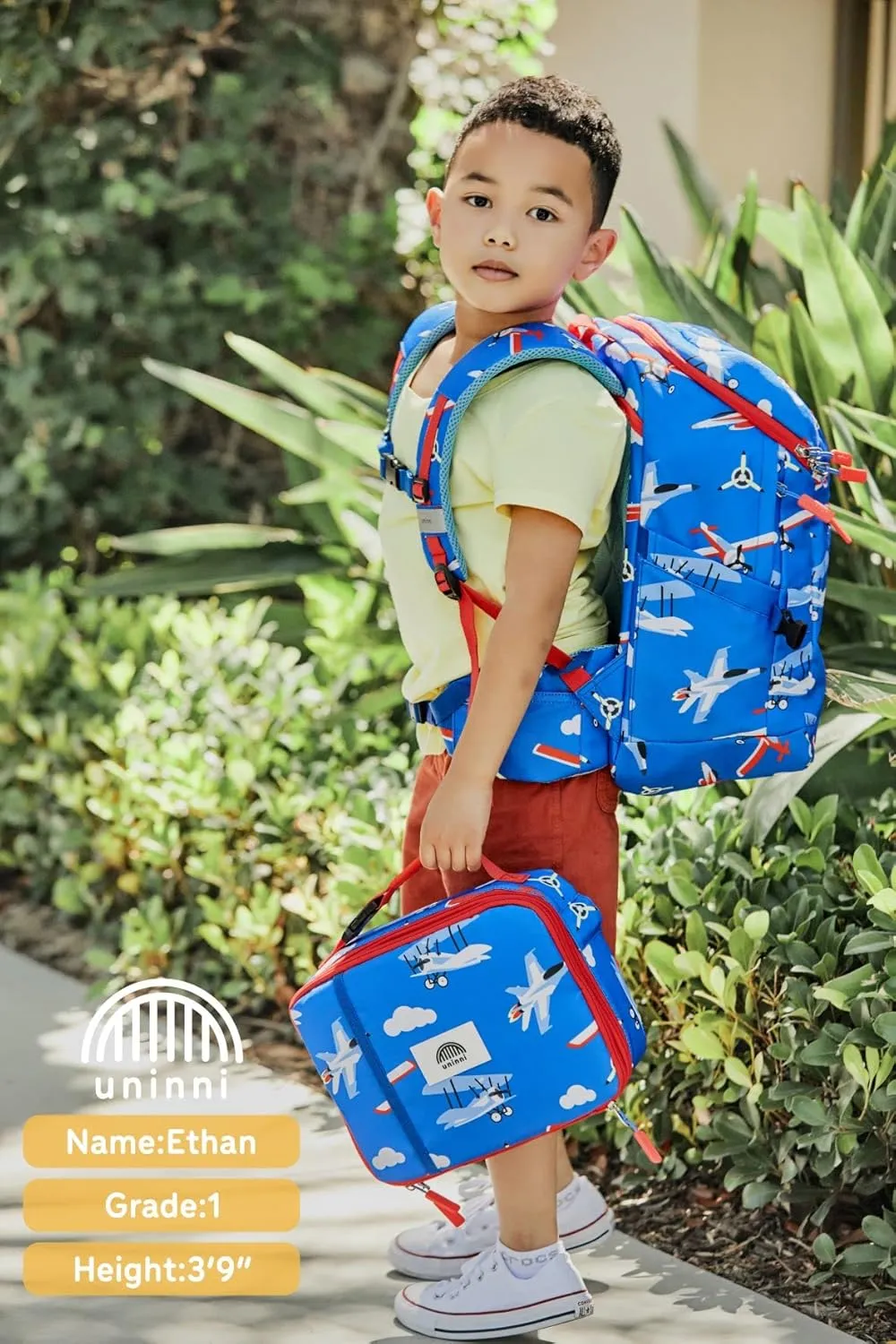 16" Kid's Backpack for Girls and Boys Age 6  with Padded, and Adjustable Shoulder Straps. Fits for Height 3'9" Above Kids (Airplane)
