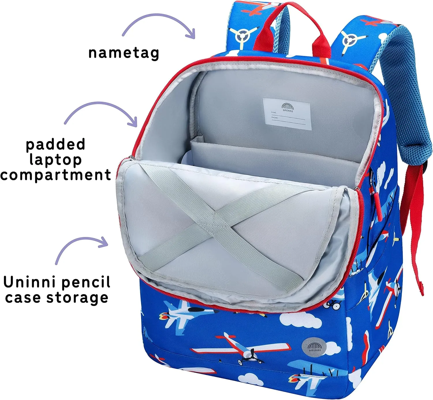 16" Kid's Backpack for Girls and Boys Age 6  with Padded, and Adjustable Shoulder Straps. Fits for Height 3'9" Above Kids (Airplane)
