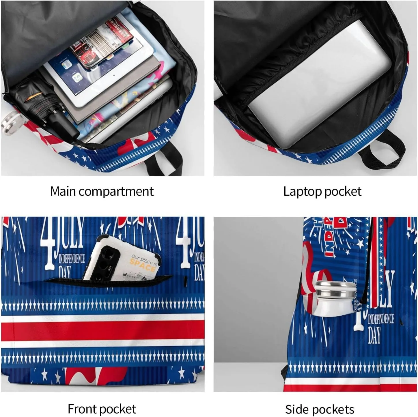 1776 America Independence Day American Flag Firework Casual Backpacks Large Travel Backpack Laptop Rucksack Sports Daypack Adjustable Strap Bag for Camping Hiking