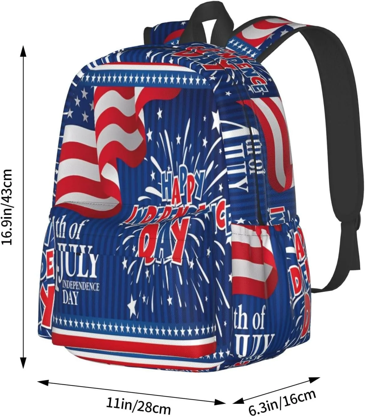 1776 America Independence Day American Flag Firework Casual Backpacks Large Travel Backpack Laptop Rucksack Sports Daypack Adjustable Strap Bag for Camping Hiking