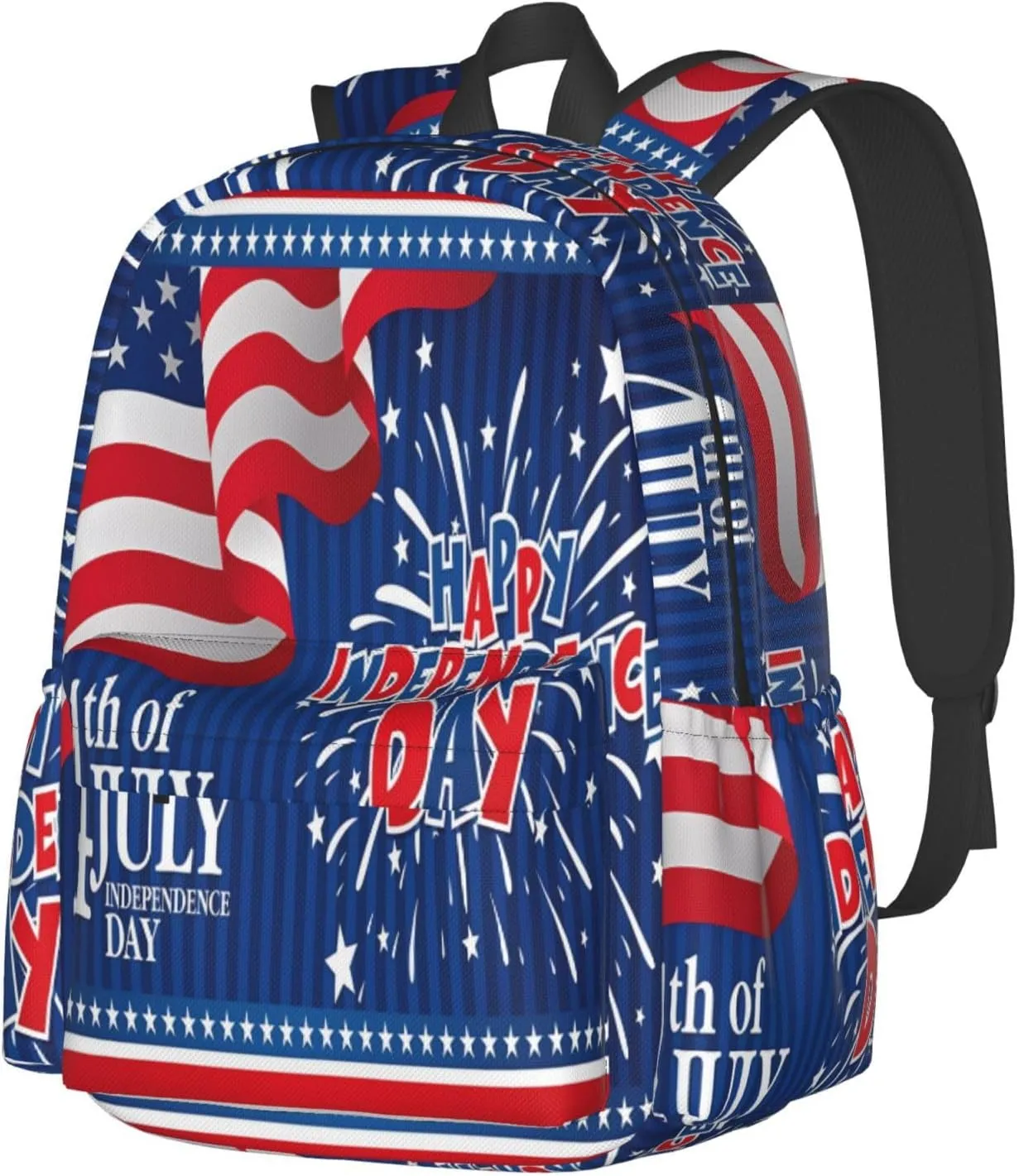 1776 America Independence Day American Flag Firework Casual Backpacks Large Travel Backpack Laptop Rucksack Sports Daypack Adjustable Strap Bag for Camping Hiking
