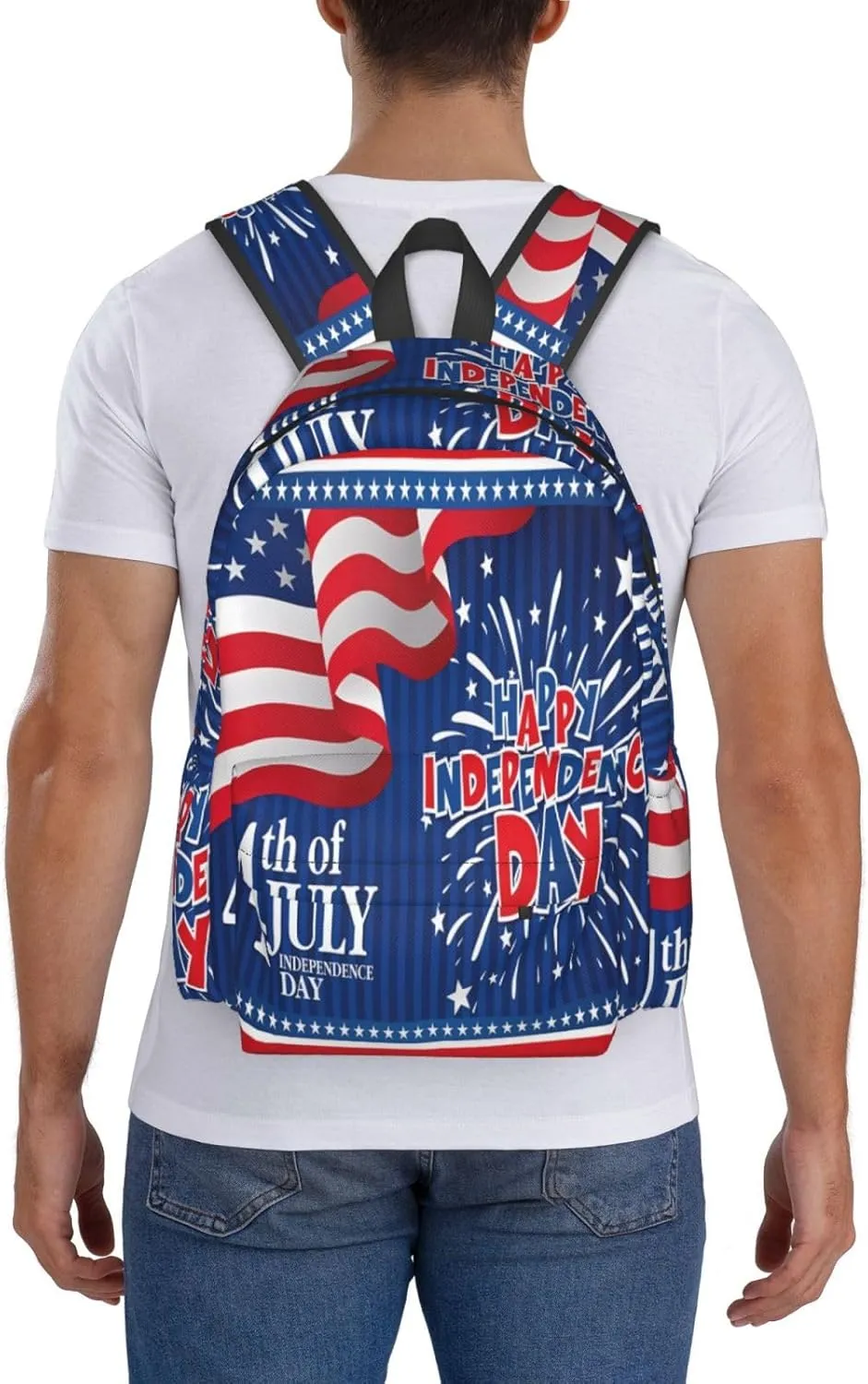1776 America Independence Day American Flag Firework Casual Backpacks Large Travel Backpack Laptop Rucksack Sports Daypack Adjustable Strap Bag for Camping Hiking