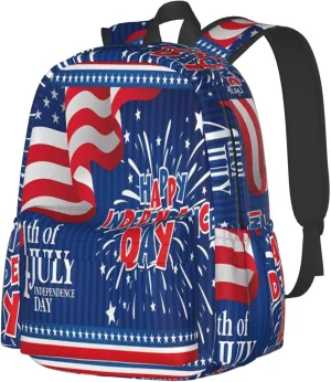 1776 America Independence Day American Flag Firework Casual Backpacks Large Travel Backpack Laptop Rucksack Sports Daypack Adjustable Strap Bag for Camping Hiking