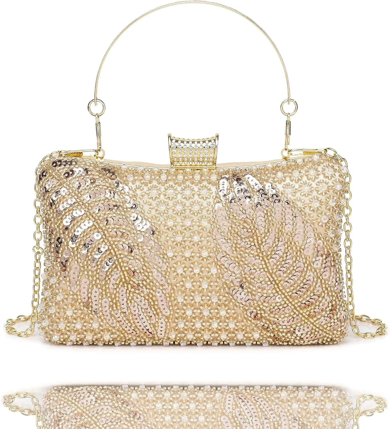 1920s Vintage Clutch Purse Beaded Floral Hard Shell Sequin Handbag Clutch for Women Bridal Sequin Wedding/Prom/Cocktail
