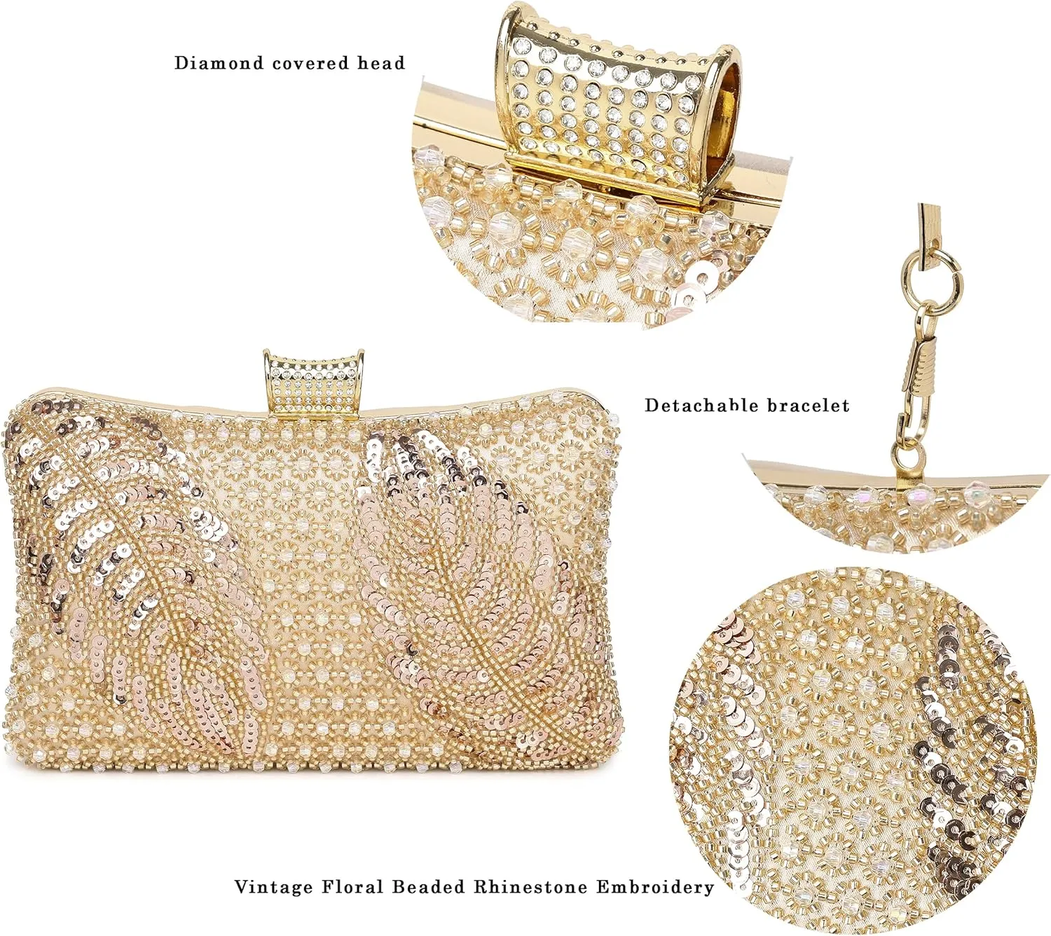 1920s Vintage Clutch Purse Beaded Floral Hard Shell Sequin Handbag Clutch for Women Bridal Sequin Wedding/Prom/Cocktail