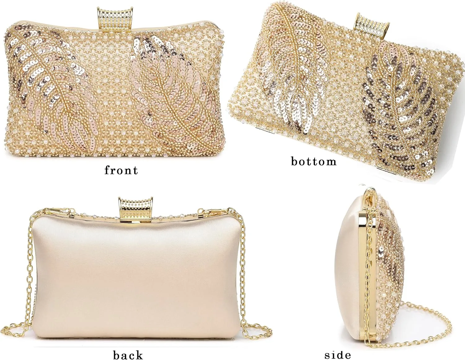 1920s Vintage Clutch Purse Beaded Floral Hard Shell Sequin Handbag Clutch for Women Bridal Sequin Wedding/Prom/Cocktail