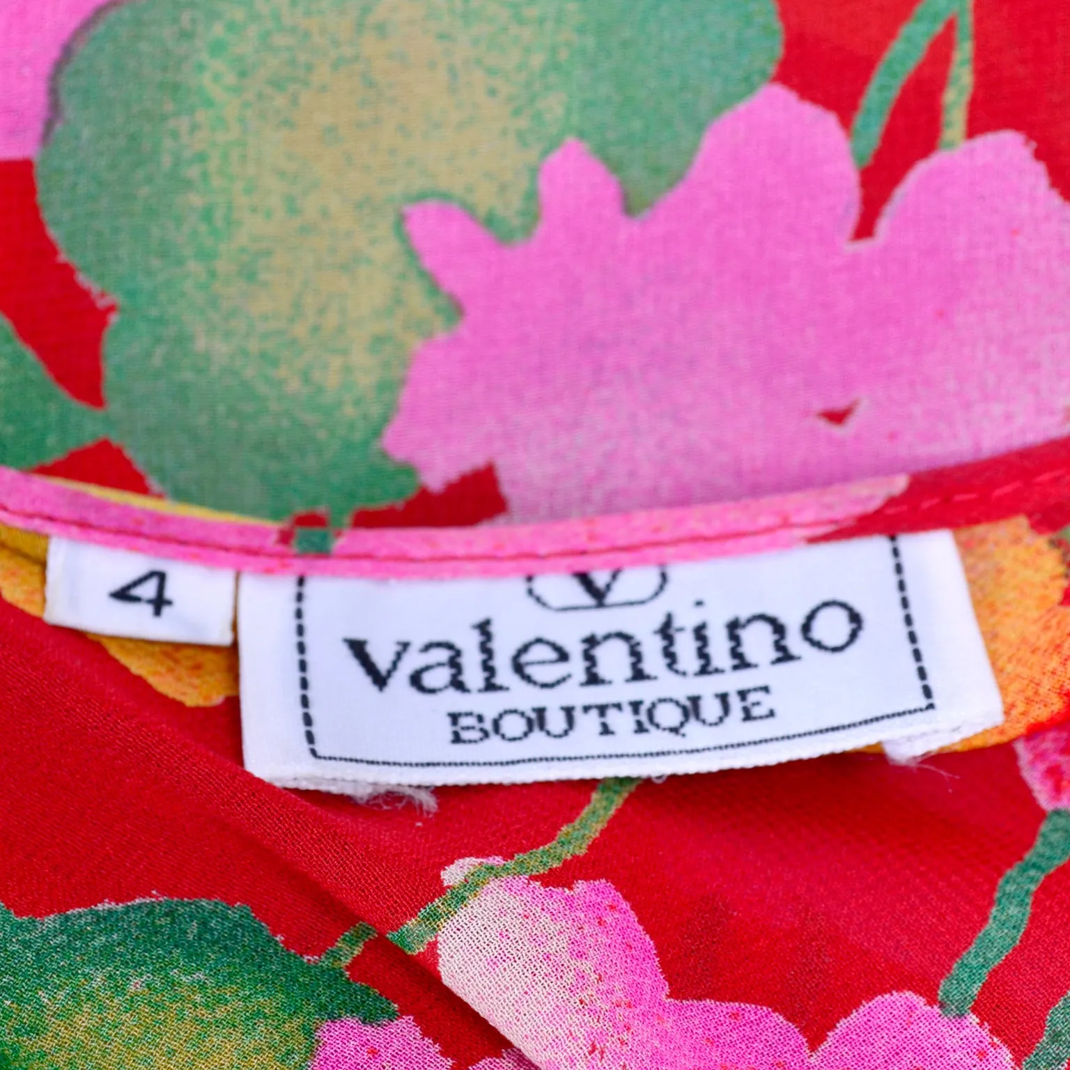 1990s Valentino Dress Red Floral Silk Chiffon One Shoulder Full Length Size 4
