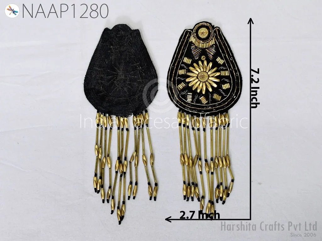 2 Pairs Epaulet Fringe Shoulder Badge Patches Tassel Chain Suit DIY Fashion Tassel Crystal Applique for Wedding Dance Punk Costume Crafting