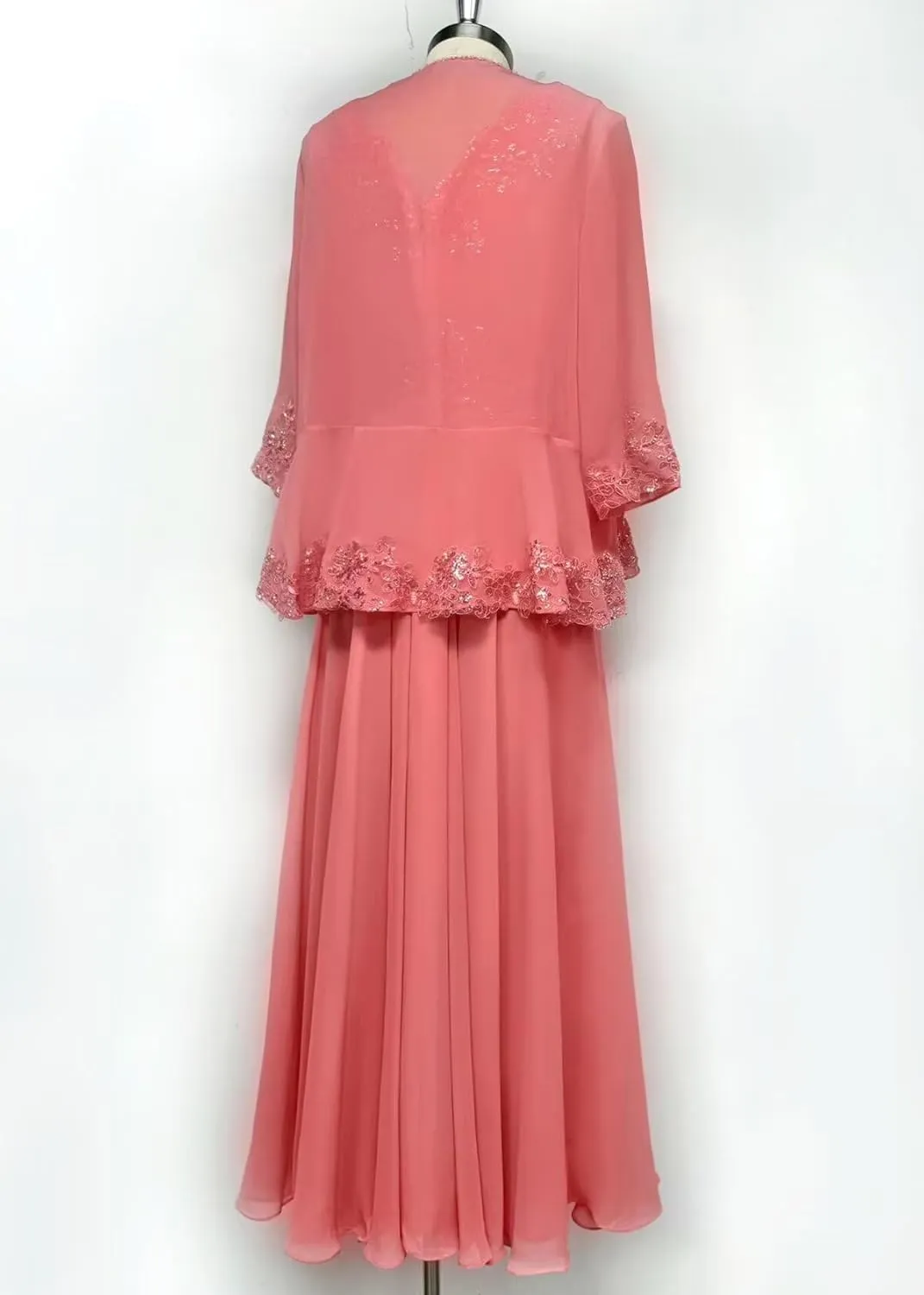 2 Piece Mother of The Bride Dresses with Jacket for Wedding Chiffon Lace Formal Evening Dress