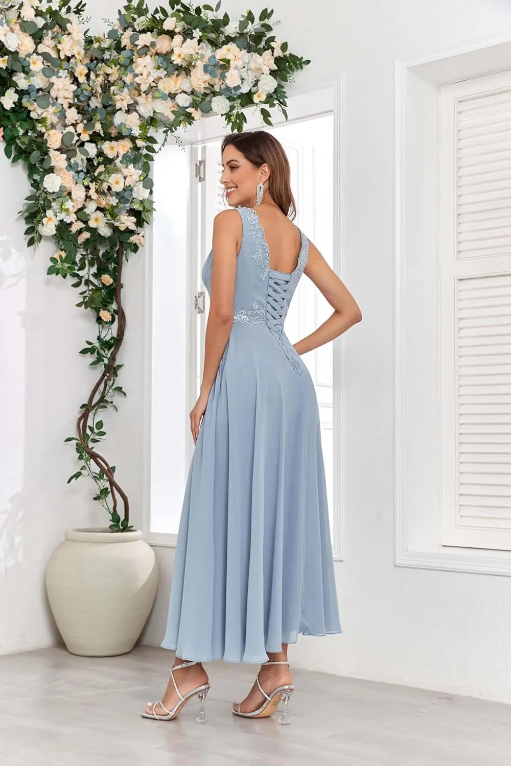 2 Pieces Mother of The Bride Dresses with Jacket Sequins Lace Chiffon Formal Evening Wedding Guest Dress