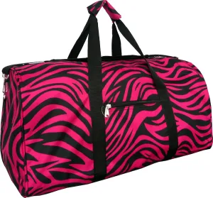 21 in Print Duffle, Overnight, Carry on Bag with Outside Pocket and Shoulder Strap (Fuschia Black Zebra Print)