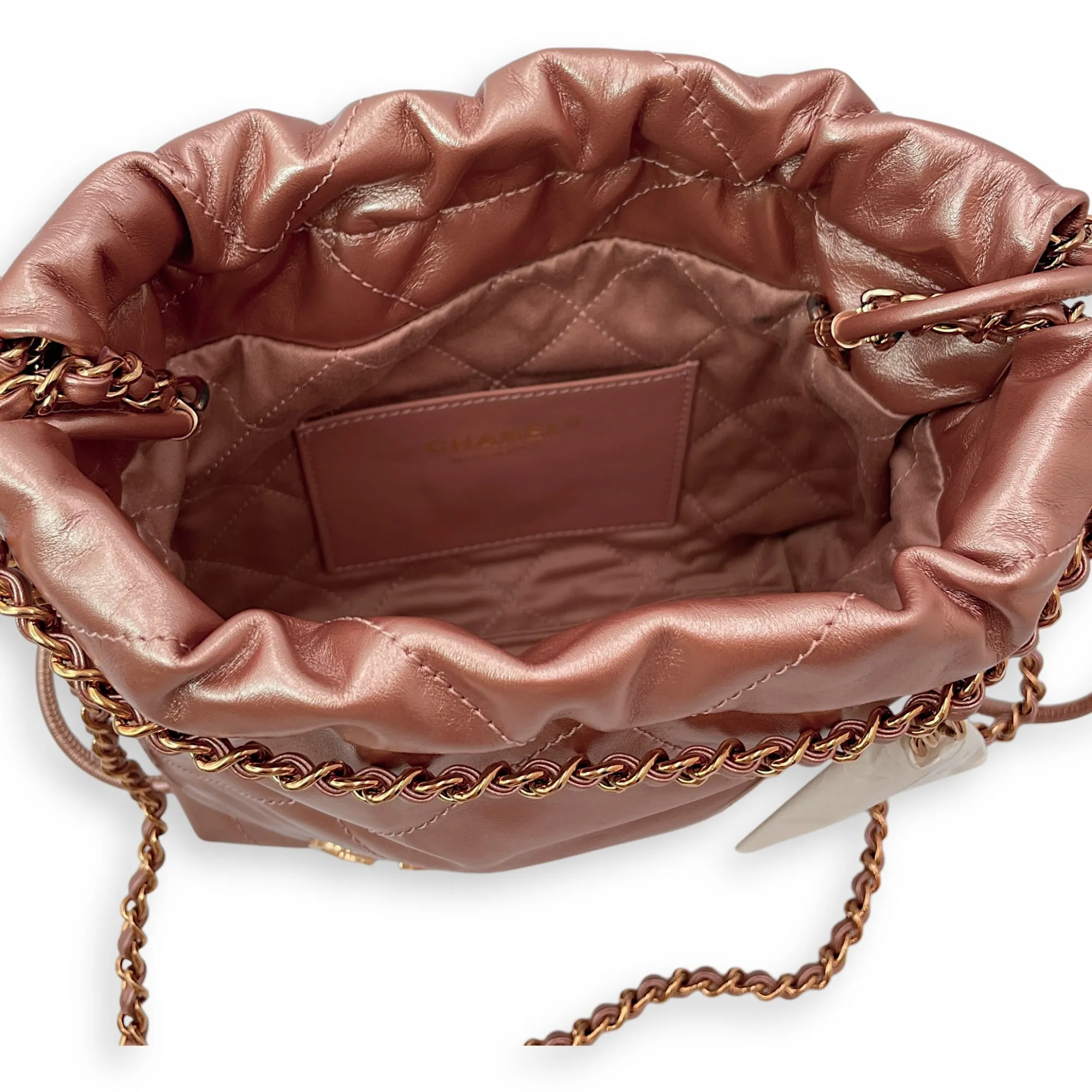 22 Tote 20 Pink Crossbody Bag in Metallic, Rose Gold hardware