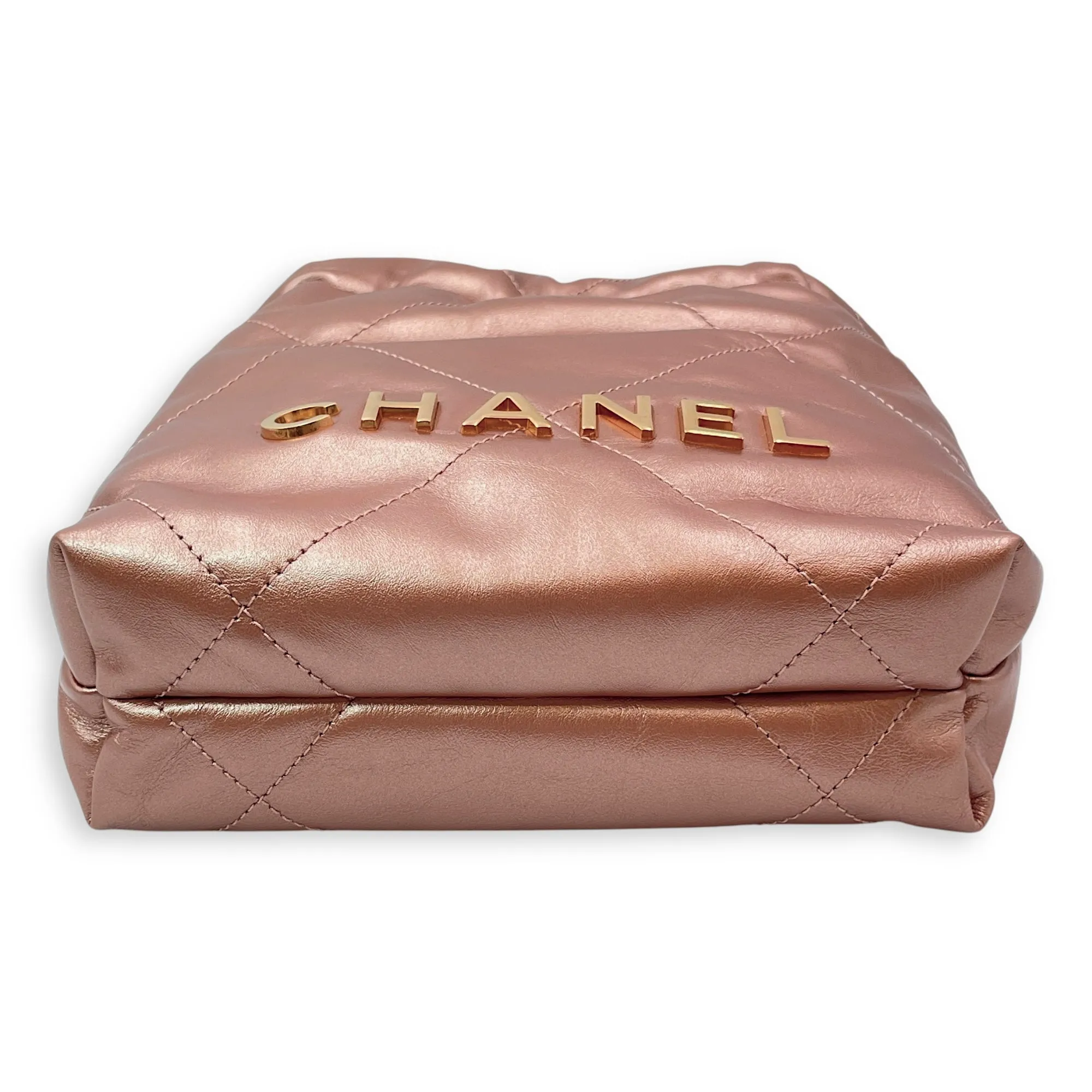 22 Tote 20 Pink Crossbody Bag in Metallic, Rose Gold hardware