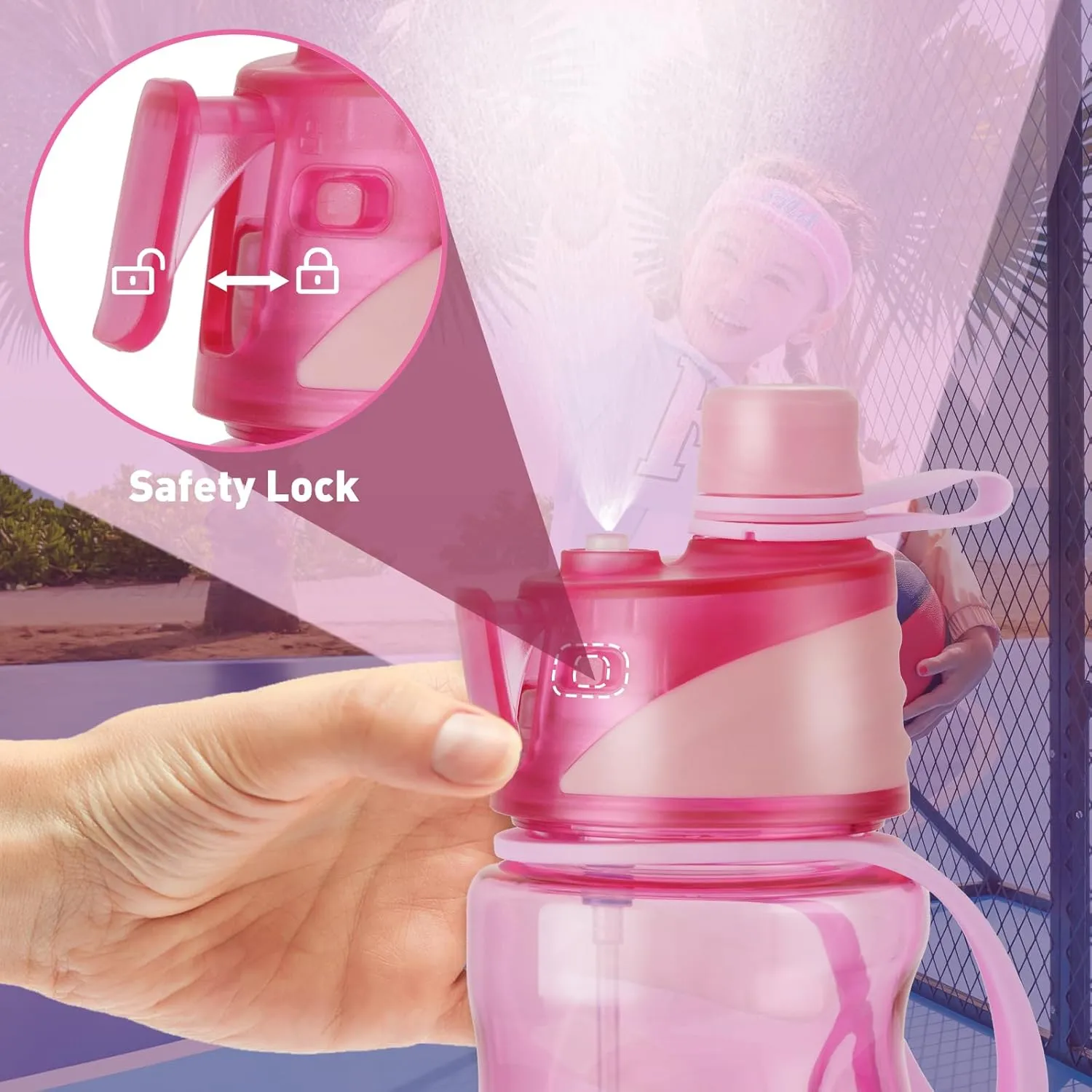22OZ Misting Water Bottle, 2-in-1 Mist and Sip Water Bottles, Mist Water Bottle for Drinking, Great for Hiking/Running/Outdoor Activity, BPA-Free & Leakproof, Pink