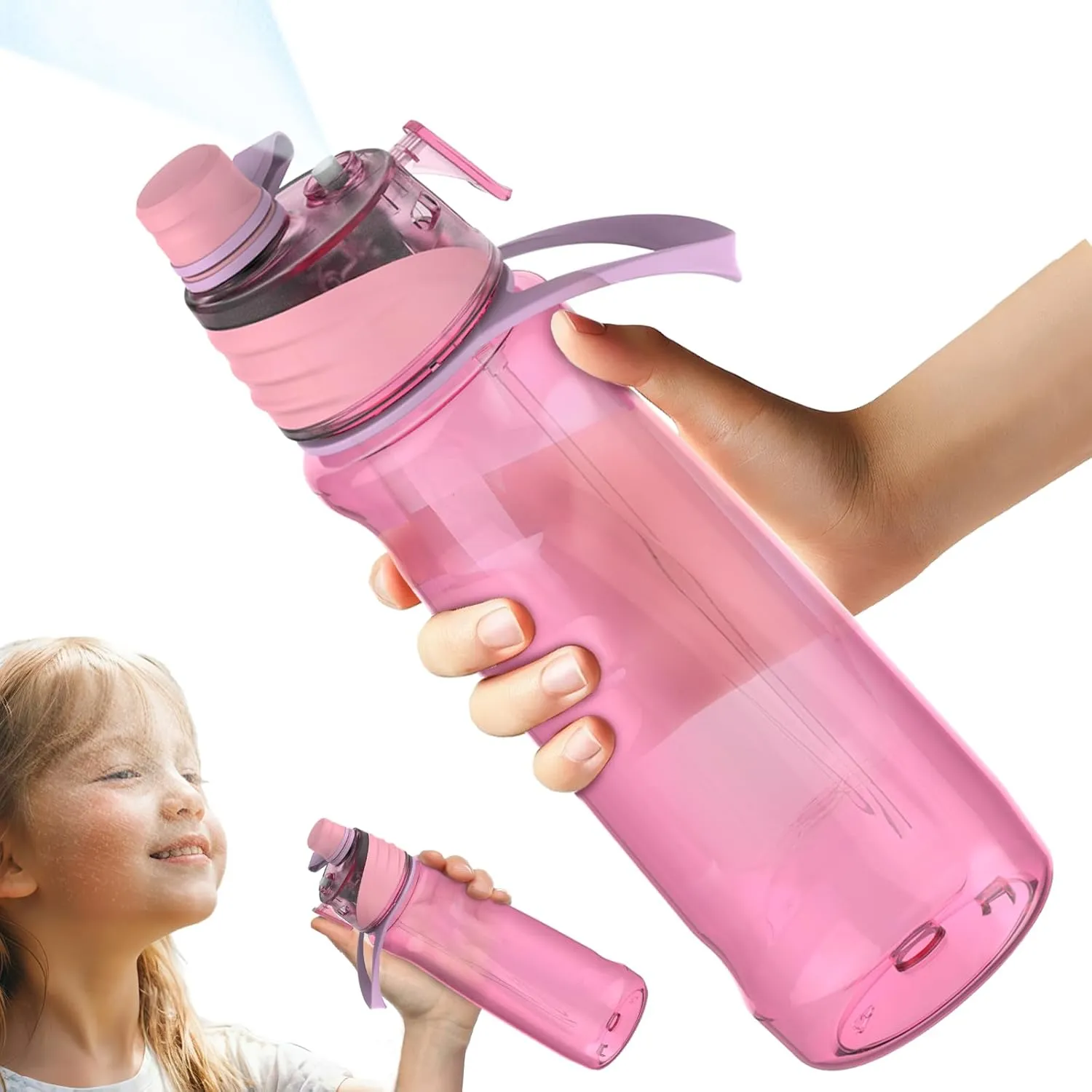 22OZ Misting Water Bottle, 2-in-1 Mist and Sip Water Bottles, Mist Water Bottle for Drinking, Great for Hiking/Running/Outdoor Activity, BPA-Free & Leakproof, Pink