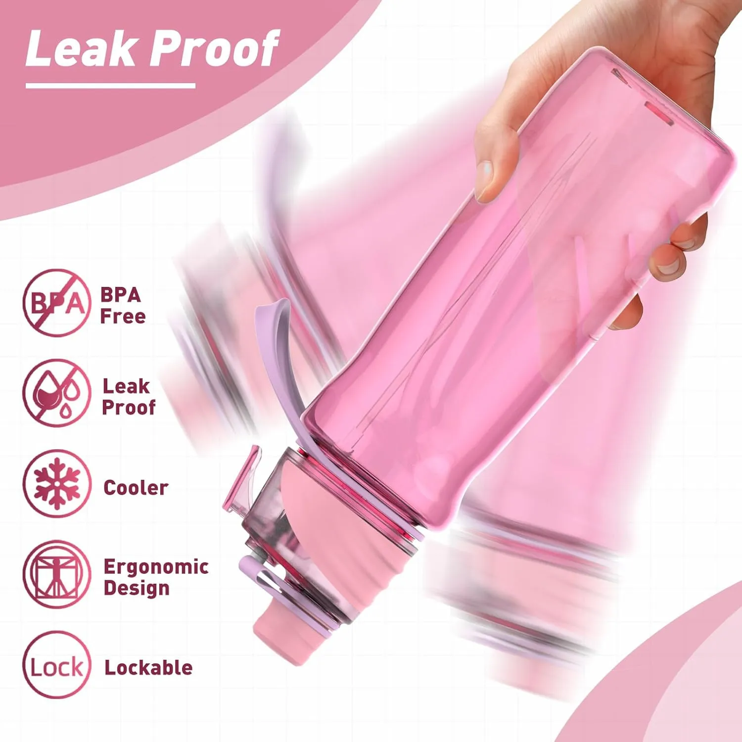 22OZ Misting Water Bottle, 2-in-1 Mist and Sip Water Bottles, Mist Water Bottle for Drinking, Great for Hiking/Running/Outdoor Activity, BPA-Free & Leakproof, Pink