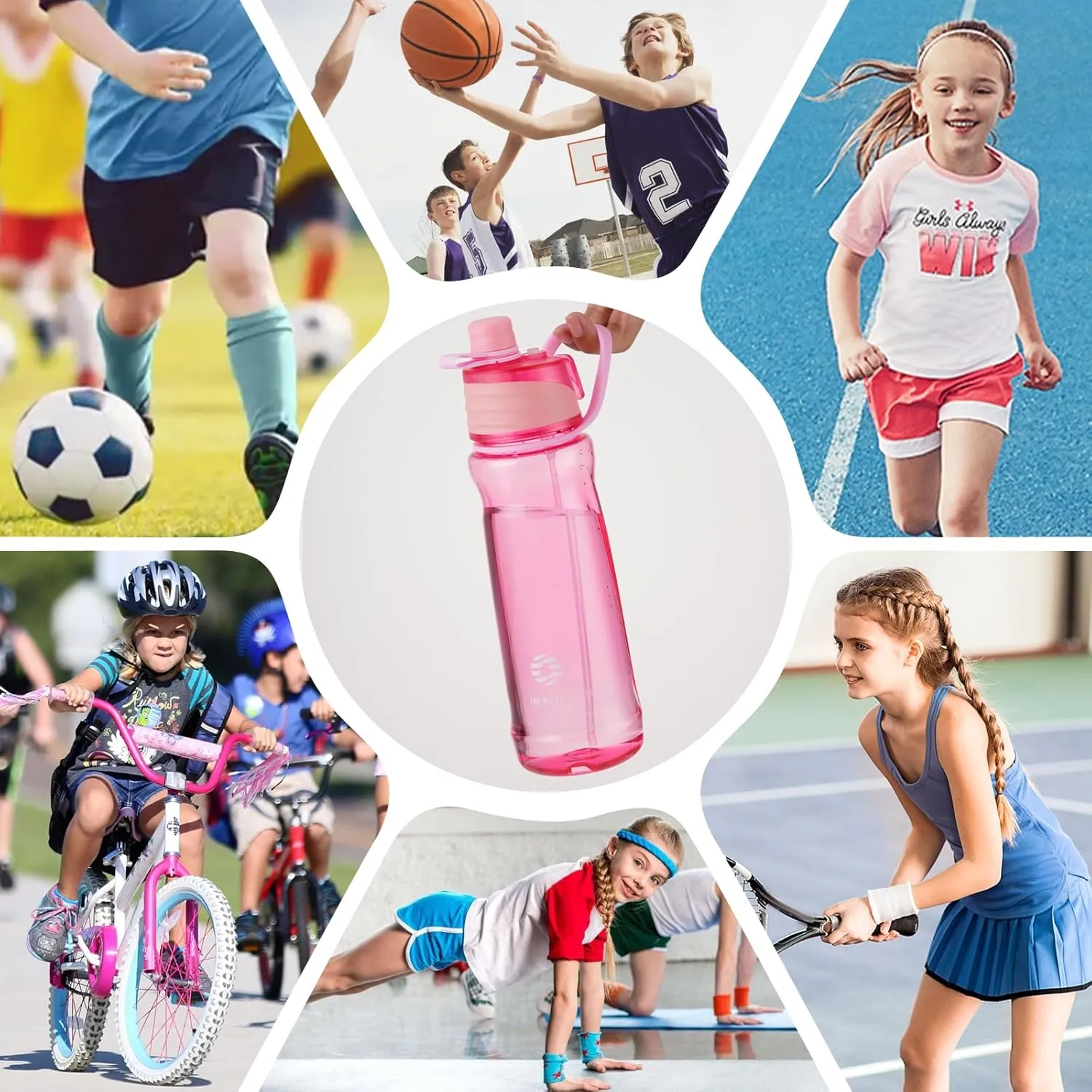 22OZ Misting Water Bottle, 2-in-1 Mist and Sip Water Bottles, Mist Water Bottle for Drinking, Great for Hiking/Running/Outdoor Activity, BPA-Free & Leakproof, Pink
