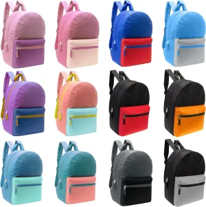 24-Pack 17" Two-Tone Backpacks for Kids - Bookbags in Bulk for Elementary, Middle, and High School Students, 12 Assorted Colors