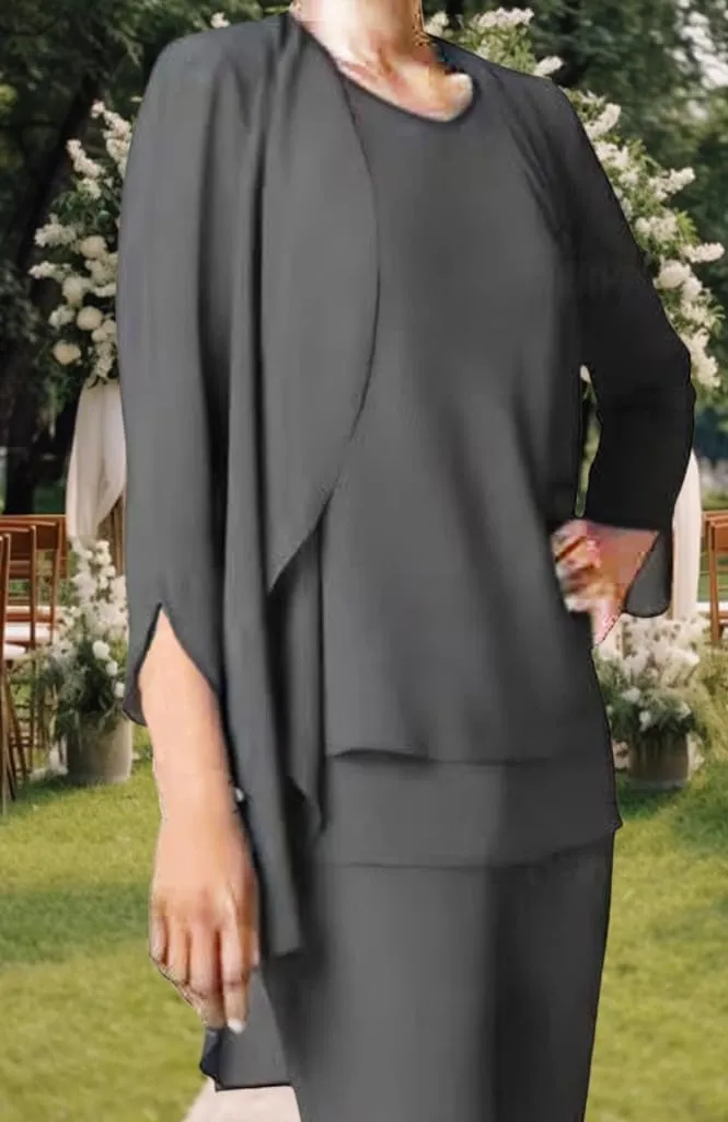 3 Pieces Mother of The Bride Dresses Pant Suits Chiffon Wedding Guest Groom Formal Outfit Sets Tiered with Jacket Women