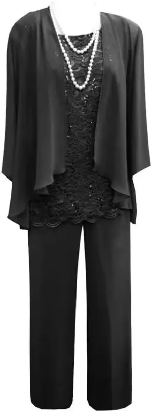 3 Pieces Mother of The Bride Dresses with Jacket for Wedding Chiffon Formal Evening Party Dresses with 3/4 Sleeves HND006