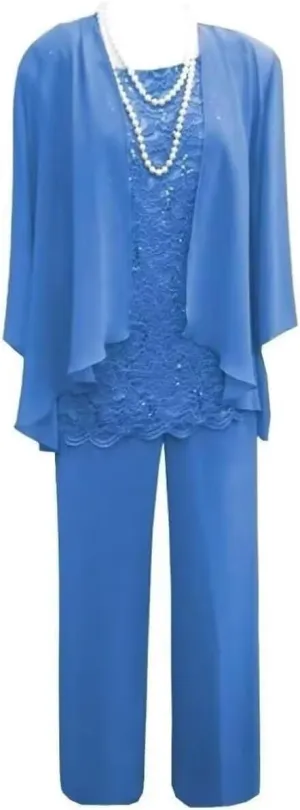 3 Pieces Mother of The Bride Dresses with Jacket for Wedding Chiffon Formal Evening Party Dresses with 3/4 Sleeves HND006