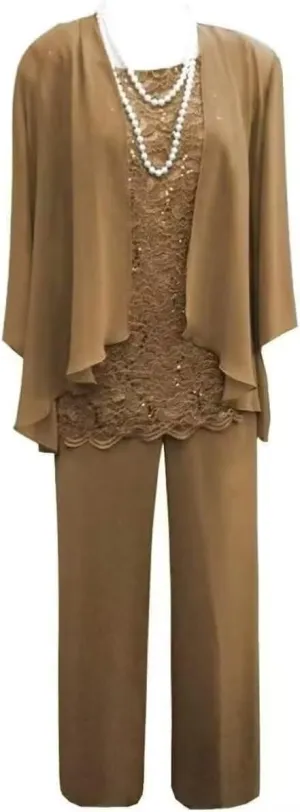 3 Pieces Mother of The Bride Dresses with Jacket for Wedding Chiffon Formal Evening Party Dresses with 3/4 Sleeves HND006