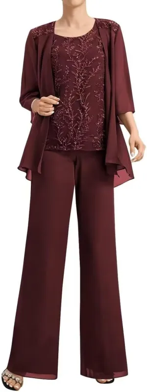 3 Pieces Mother of The Bride Pantsuits for Women Dressy Wedding Lace Appliques Formal Jumpsuit for Curvy Women