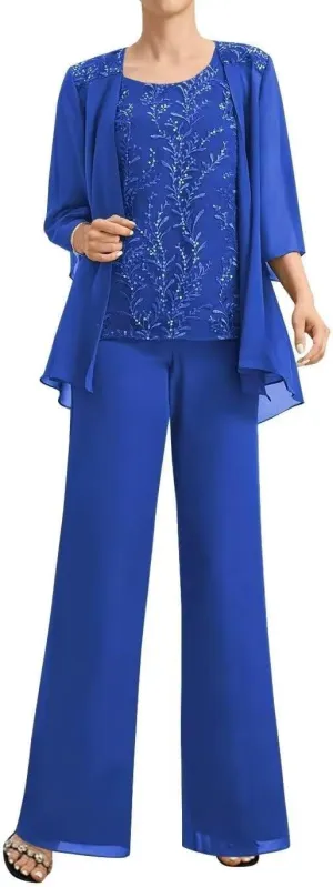 3 Pieces Mother of The Bride Pantsuits for Women Dressy Wedding Lace Appliques Formal Jumpsuit for Curvy Women