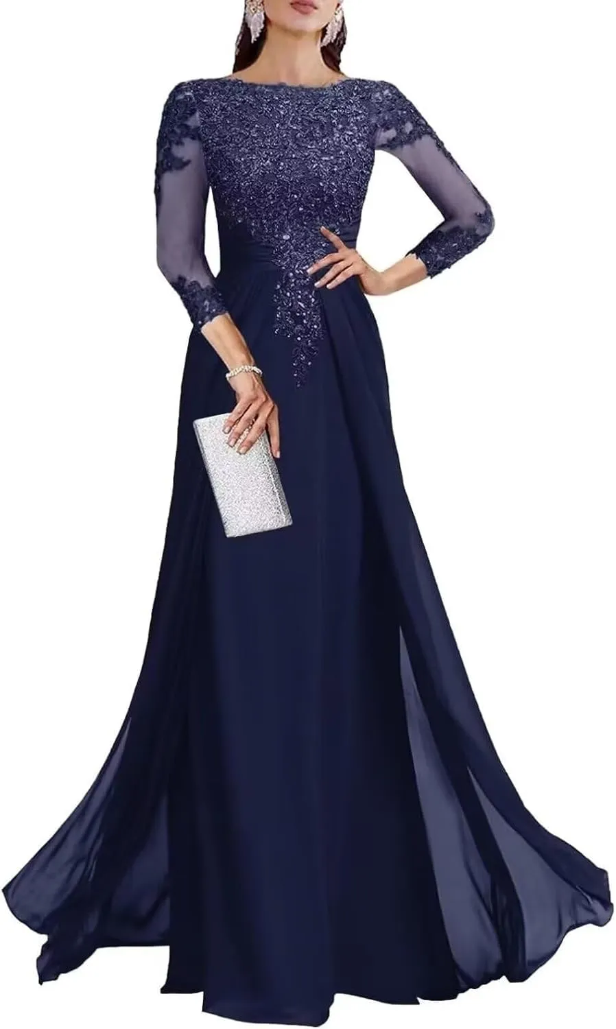 3/4 Sleeve Mother of The Bride Dresses for Wedding Sequin Lace Formal Maxi Gowns Chiffon Evening Dresses