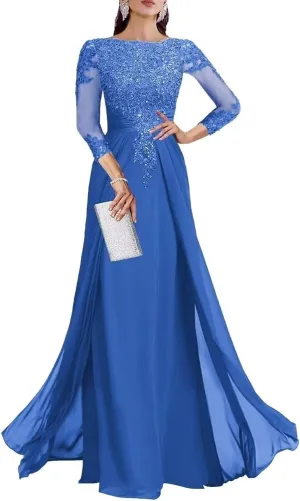 3/4 Sleeve Mother of The Bride Dresses for Wedding Sequin Lace Formal Maxi Gowns Chiffon Evening Dresses