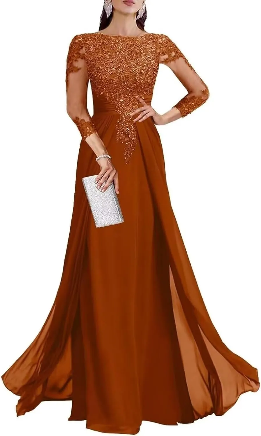3/4 Sleeve Mother of The Bride Dresses for Wedding Sequin Lace Formal Maxi Gowns Chiffon Evening Dresses