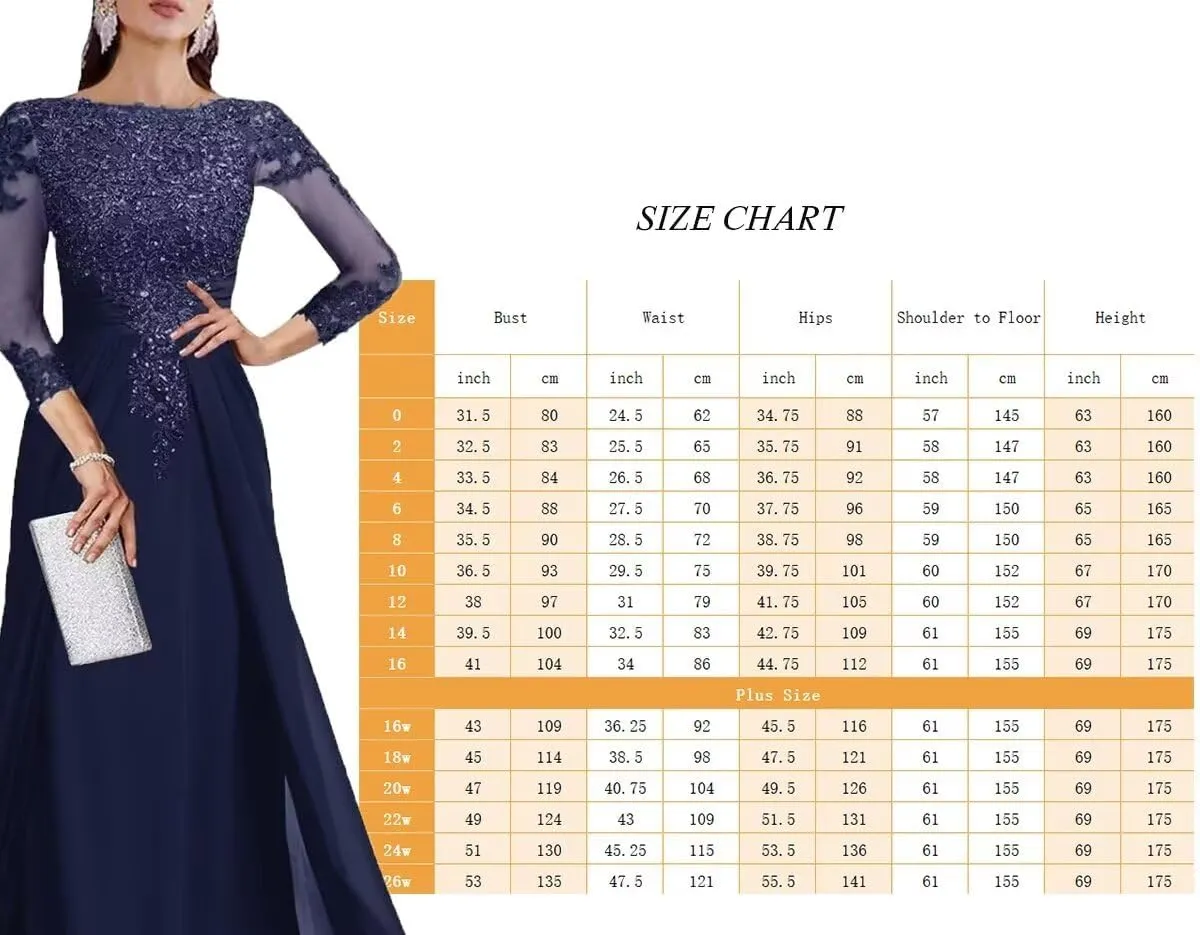 3/4 Sleeve Mother of The Bride Dresses for Wedding Sequin Lace Formal Maxi Gowns Chiffon Evening Dresses
