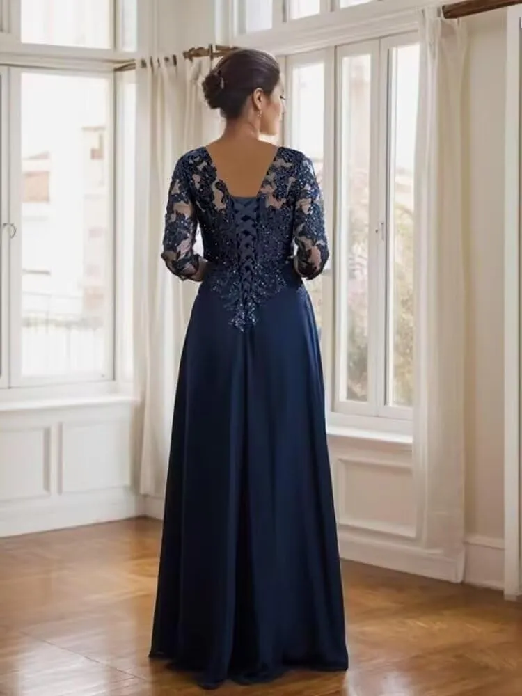3/4 Sleeve Mother of The Bride Dresses for Wedding Sequin Lace Formal Maxi Gowns Chiffon Evening Dresses