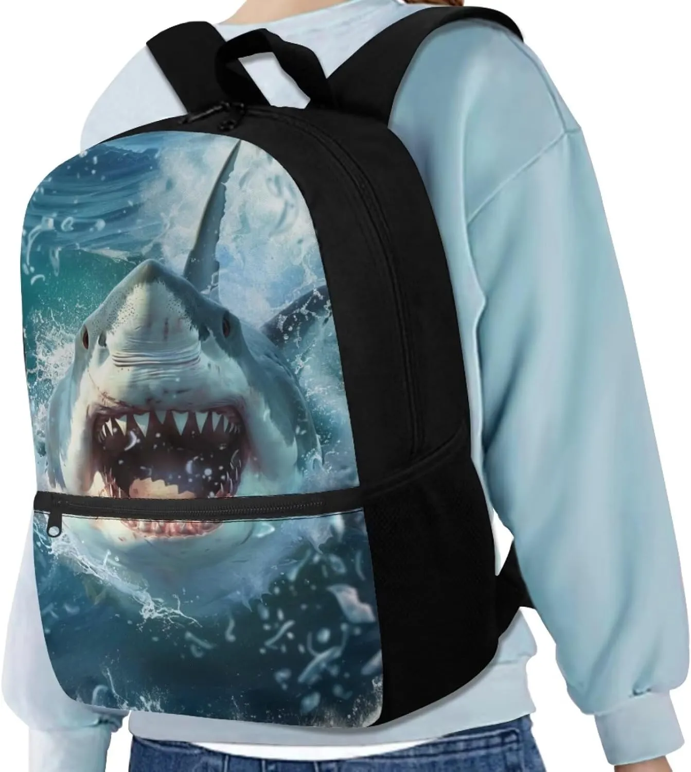 3D Shark Boys School Backpack 12-14 Years Old Teens Middle School Large School Bag Students Hiking Camping Bookbags 17 Inch Travel Laptop Bag Casual Daypack Backpacks Back Pack