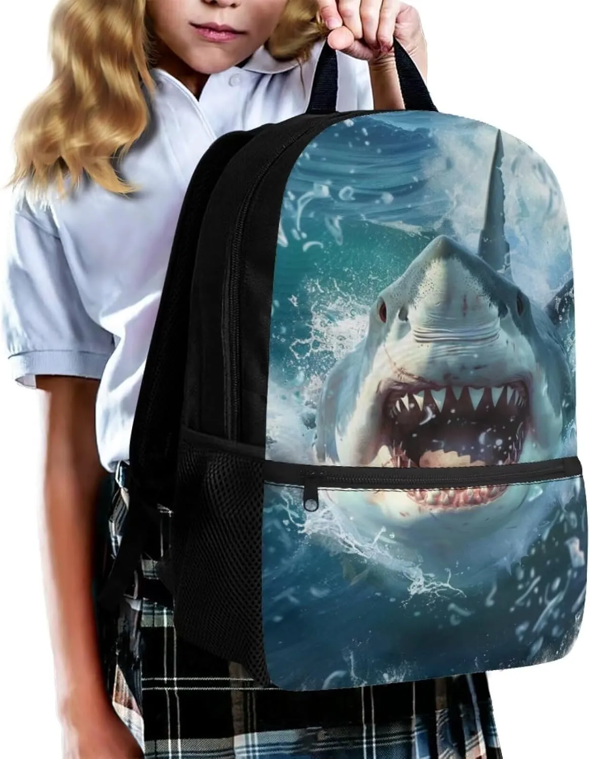3D Shark Boys School Backpack 12-14 Years Old Teens Middle School Large School Bag Students Hiking Camping Bookbags 17 Inch Travel Laptop Bag Casual Daypack Backpacks Back Pack
