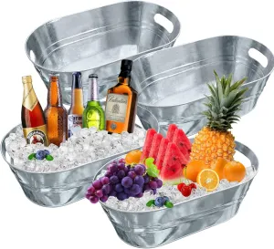 4PCS 4 Gallon Galvanized Tub Champagne BucketWith Carry Beer Drink Storage Cooler Metal Beverage Ice Tub Galvanized Ice Buckets for Parties and Cocktail Bar Mimosa Bsupplies