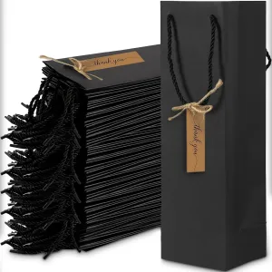 50 Pack of Wine & Bottle Bags, Bottle Bags for Gifts comes with a rope and tag for that special person, Black Wine Gifts made of Strong Kraft Paper, Bottle Bags for Wine, Wine Bag, Wine Gift Bag