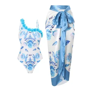 84Volt  One Shoulder Floral print Two Piece Swimsuit Set - As shown / S
