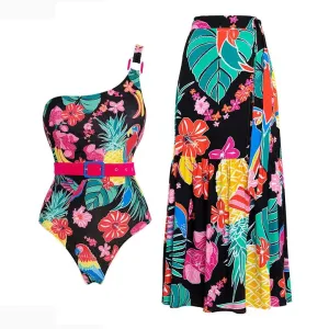 84Volt One Shoulder Floral print Two Piece Swimsuit Set - As shown / S