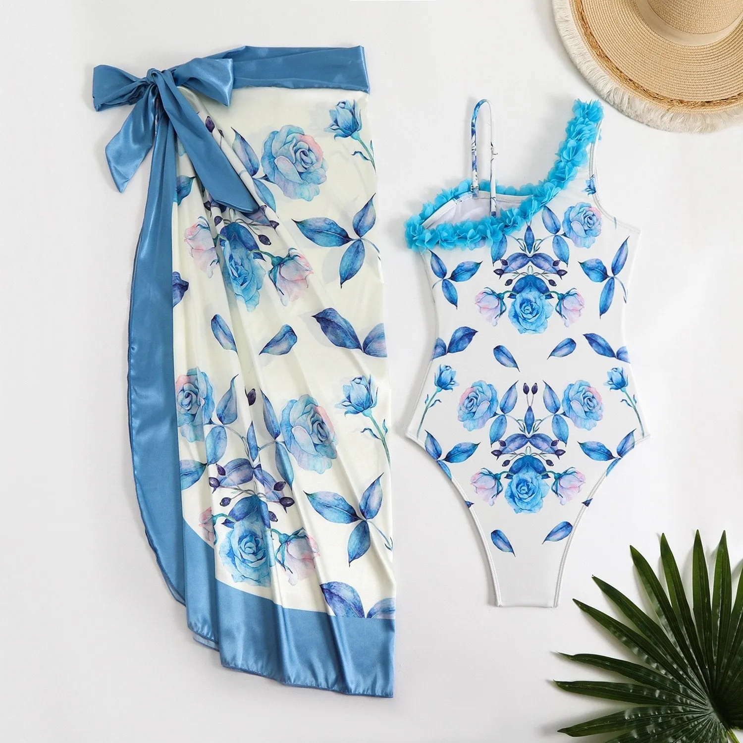 84Volt  One Shoulder Floral print Two Piece Swimsuit Set - As shown / S