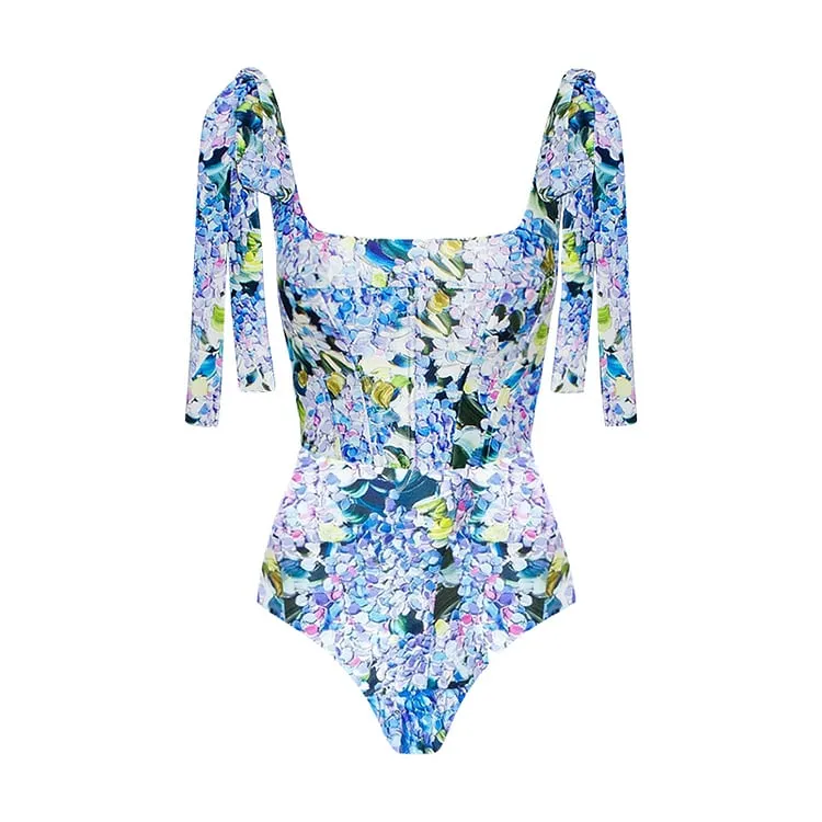 84Volt  Tie-Shoulder Floral Print One Piece Swimsuit Set - As shown / S