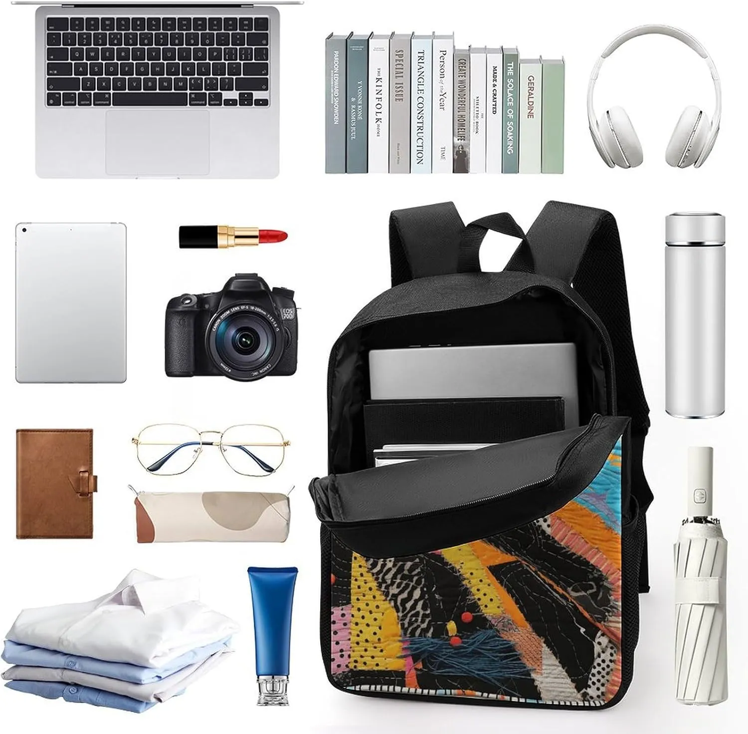 A Colorful Quilt Lightweight Backpack Casual Carry On Laptop Backpack,Hiking Bag for Camping Sports Work