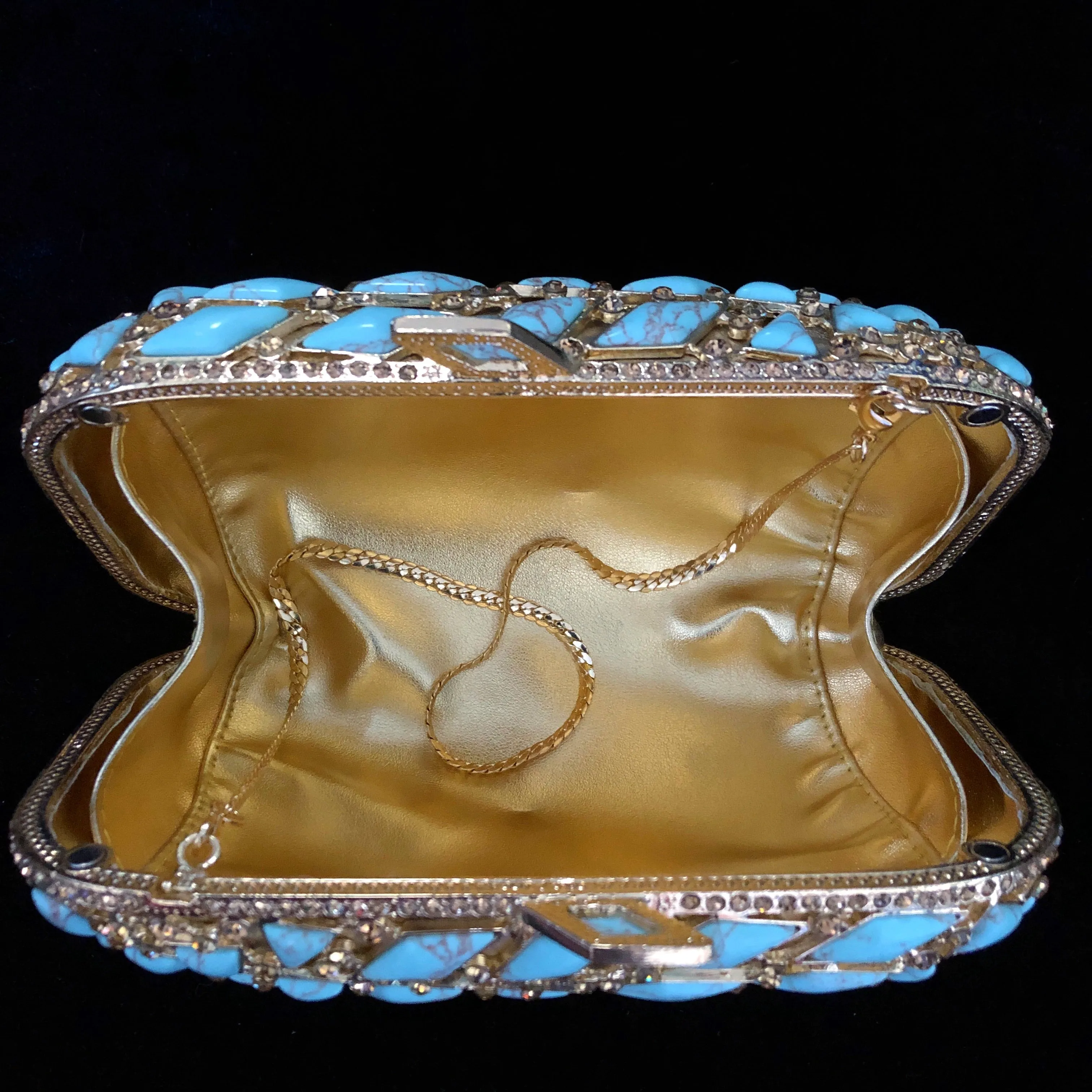 A LARGE DIAMANTÉ AND FAUX TURQUOISE FANTASY PURSE